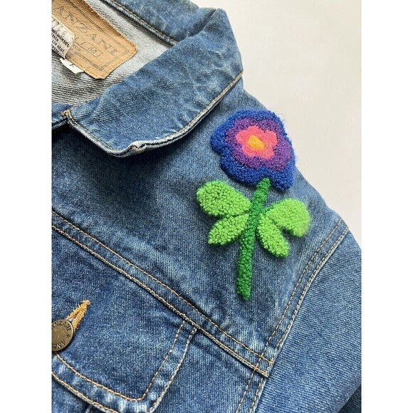 Vintage Vtg Y2K Embroidered Floral Boho Hippie Denim Jean Coat Jacket Large - Picture 4 of 7